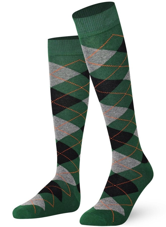 Mysocks جوارب مايسوكس أرجيل طويلة تصل إلى الركبة للرجال والنساء - جوارب جولف بنقشة مربعات مميزة لركوب الخيل - جوارب أرجيل ناعمة ومطاطية بألوان الأخضر الرمادي والأسود والبرتقالي - Image 1